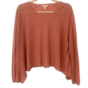 Eileen Fisher Medium Salmon Coral Pink Organic Linen Quiet Luxury Casual Top